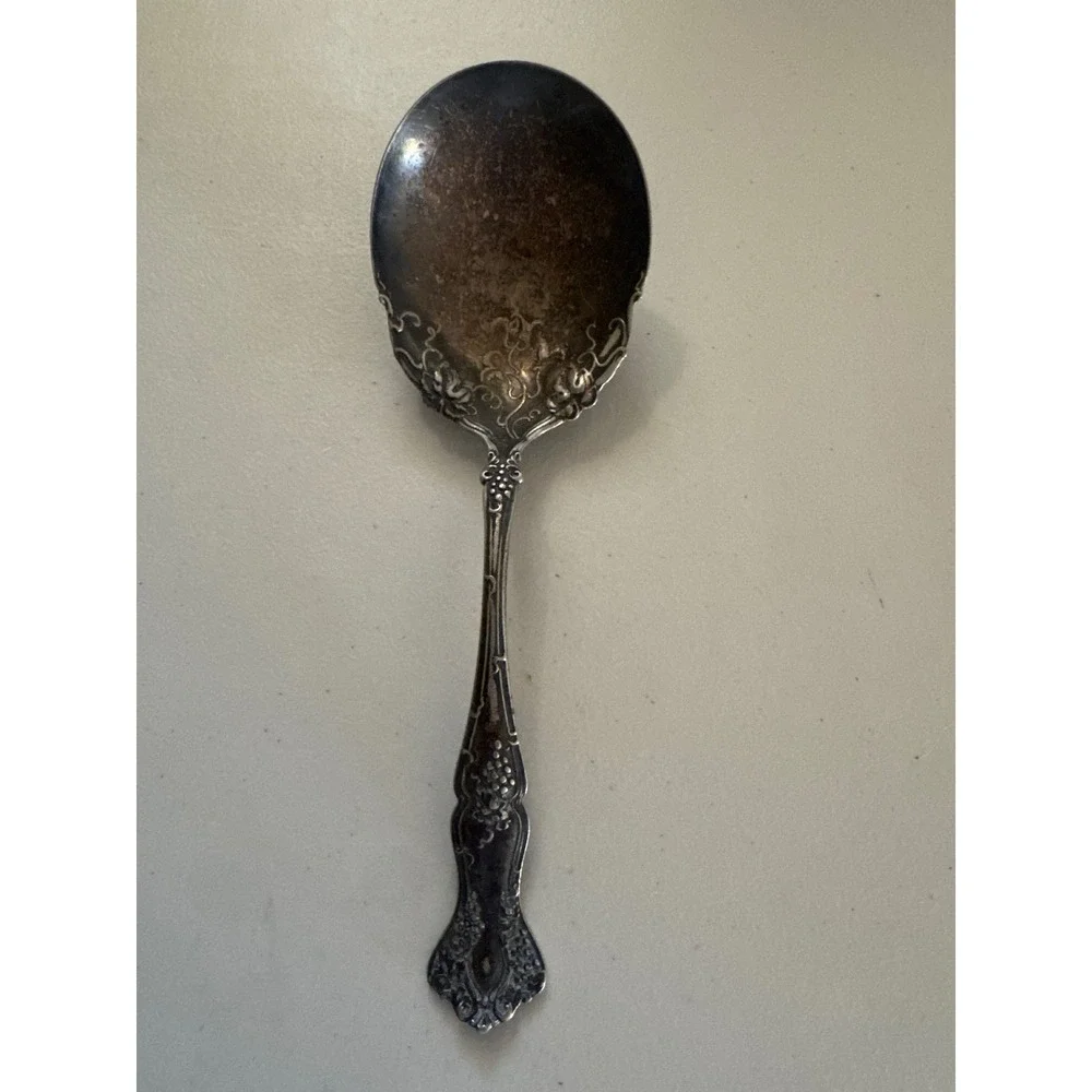 1847 Rogers Bros Vintage 1904 Silverplate Berry Spoon Grape Pattern 9 Inch